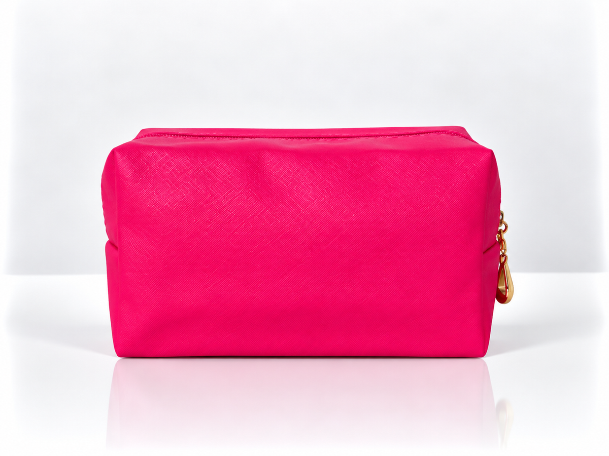 Leather Travel Makeup Bag - Hot Pink