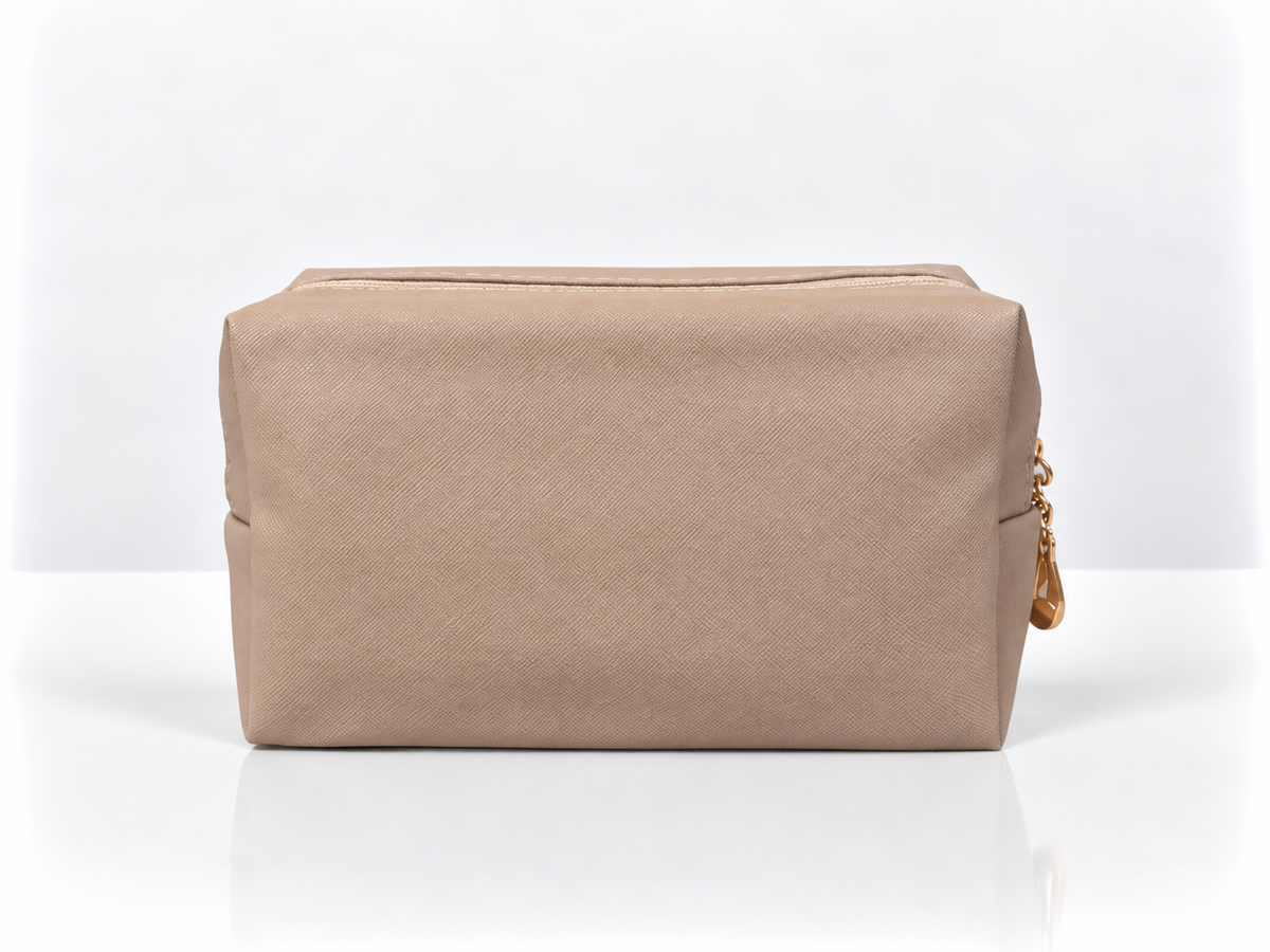Leather Travel Makeup Bag - Tan