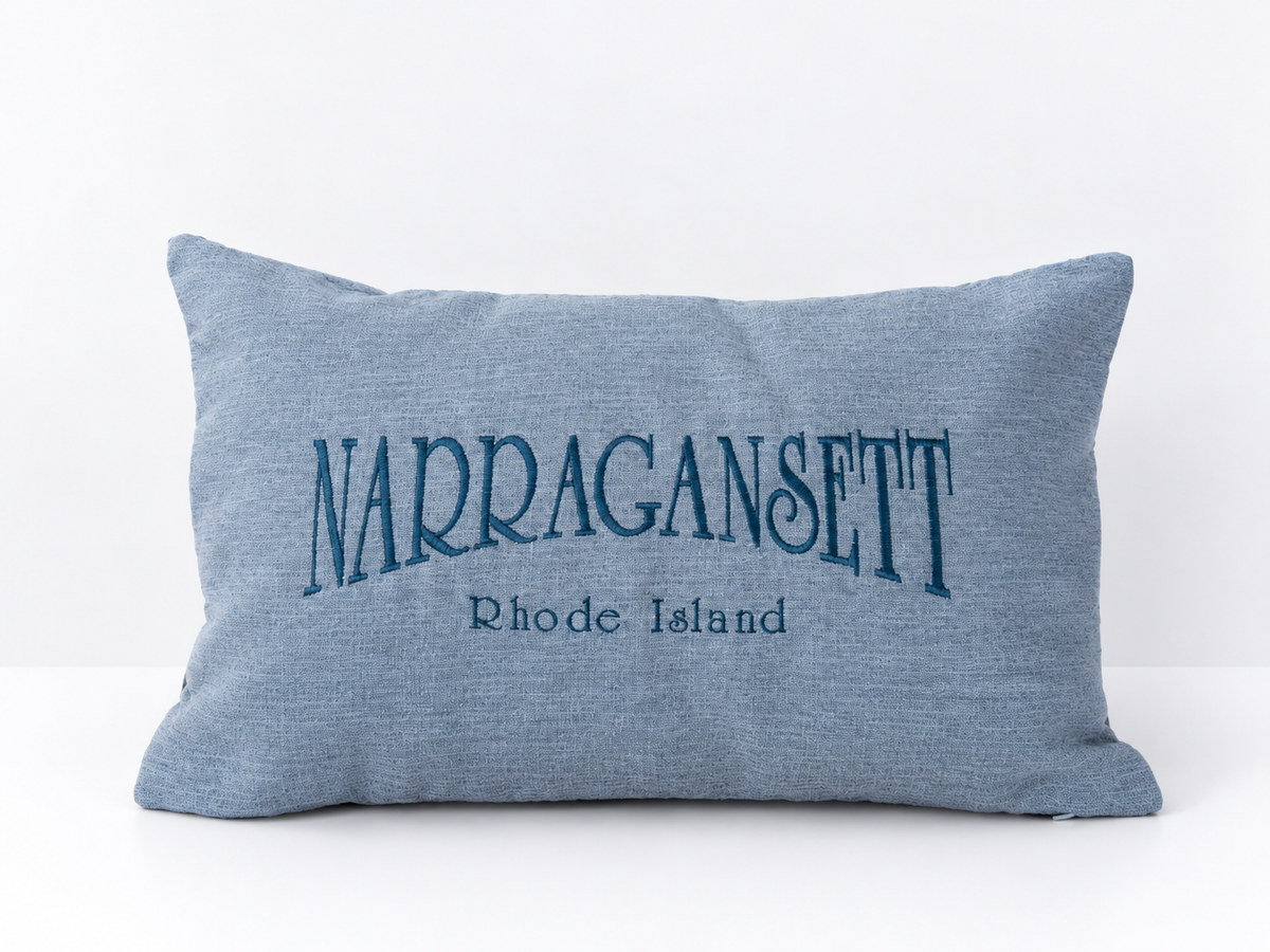 Narragansett RI Embroidered Throw Pillow Case - Blue