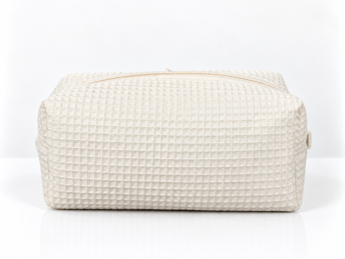 Waffle Knit Cosmetic Bag - White