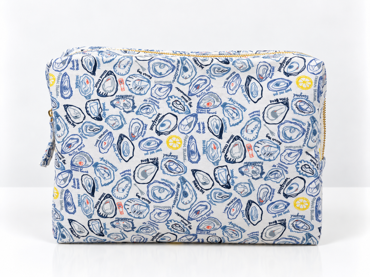 Blue Oyster Print Canvas Pouch