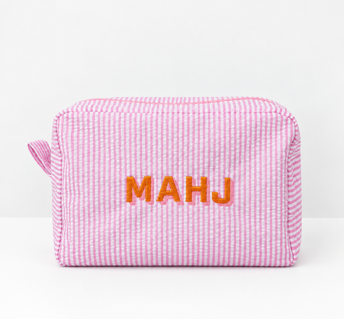 Embroidered Mahjong Pouch & Travel Case - Pink & Orange