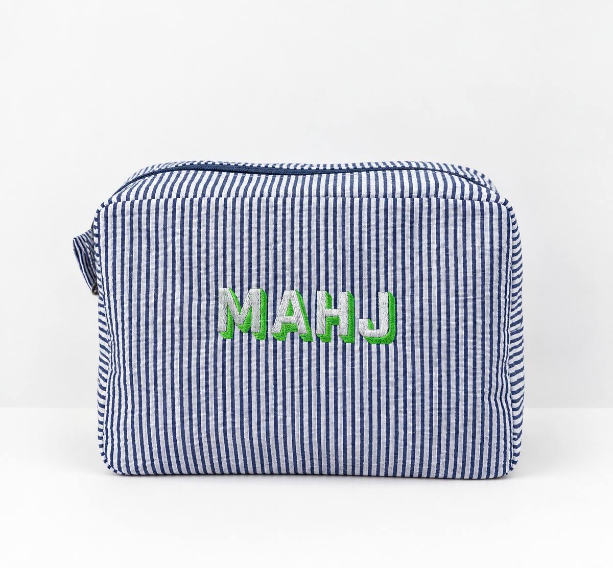 Embroidered Mahjong Pouch & Travel Case - Classic Navy & Lime