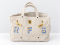 Distressed Canvas Tote Bag - Cream/Blue
