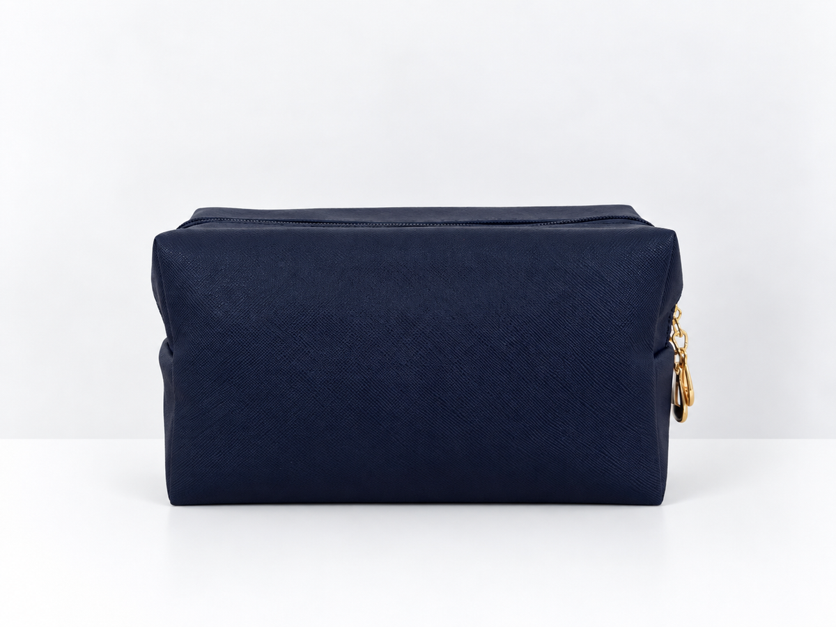Leather Travel Makeup Bag - Navy