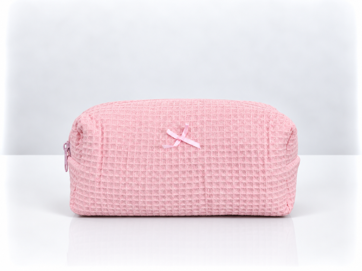 Waffle Knit Cosmetic Bag - Pink