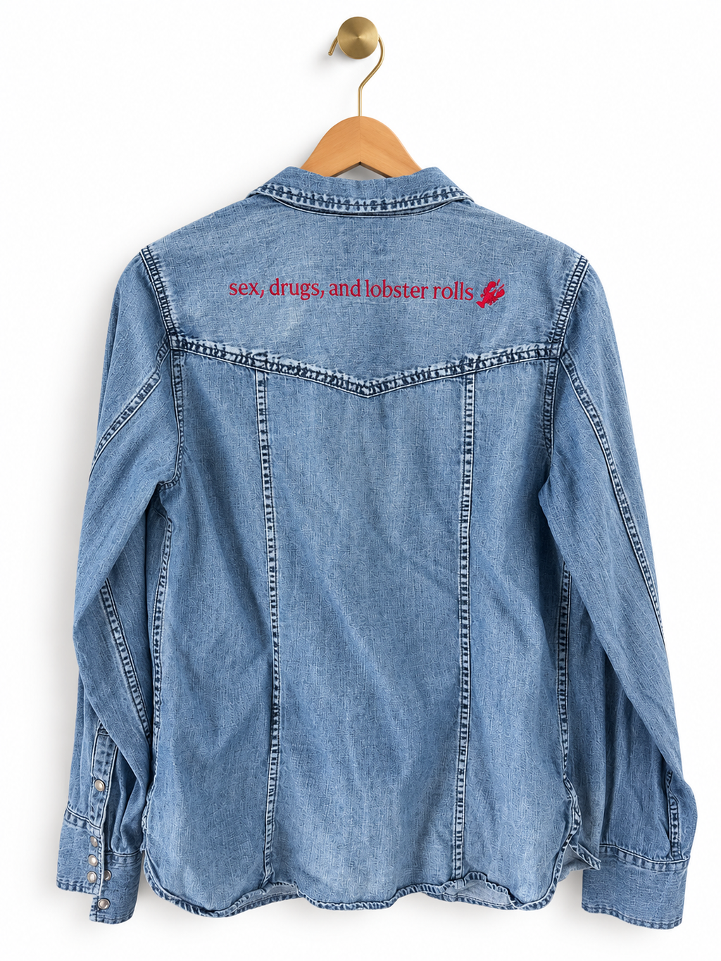 Upcylced J. Crew Embroidered Lobster Denim Shirt
